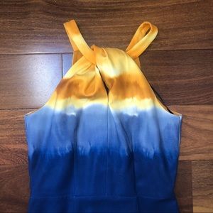 Gold and Blue Midi Dress